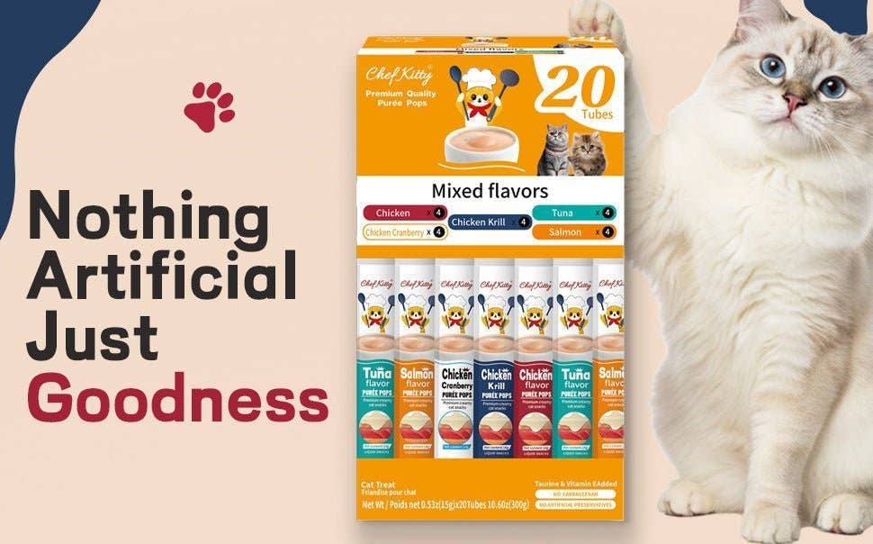 Chef Kitty Purée Pops – Lickable Creamy Cat Treats (20 Pack) - Pawbros™ Pet Market
