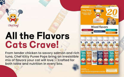 Chef Kitty Purée Pops – Lickable Creamy Cat Treats (20 Pack) - Pawbros™ Pet Market